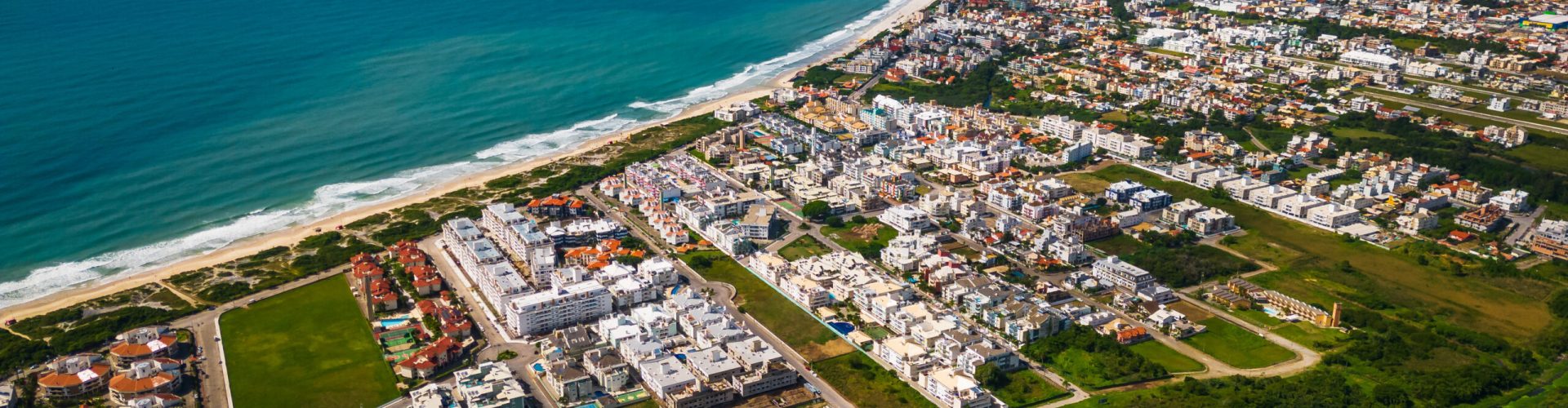 aerial of Praia dos Ingleses, on Santa Catarina Island, Florianópolis, State of Santa Catarina, Brazil. Drone